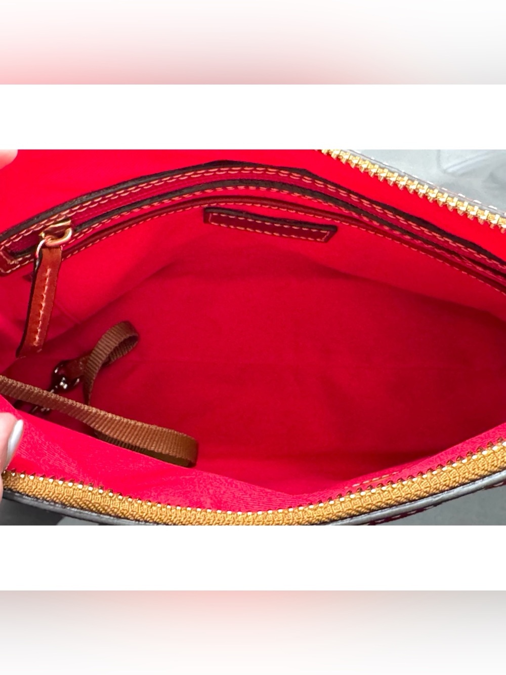 Dooney & Bourke Red Suede Letter Carrier Crossbody Bag Brown Leather - Picture 6 of 10